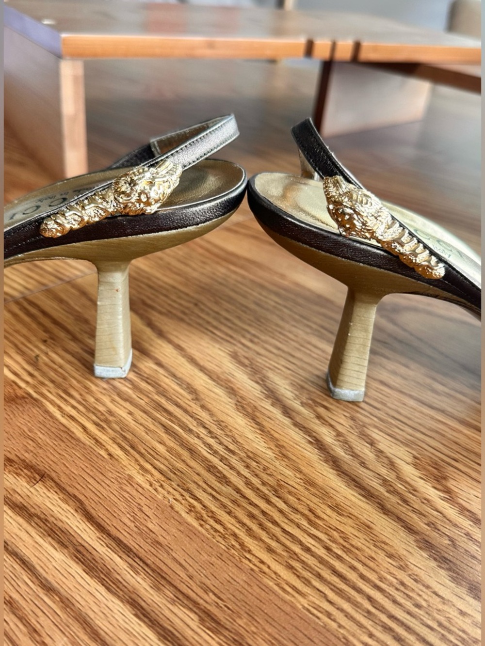 Gucci Leather Mid-Heel Slide Sandals, 3” heel, 11B, Made In Italy, Original Box - Picture 9 of 16